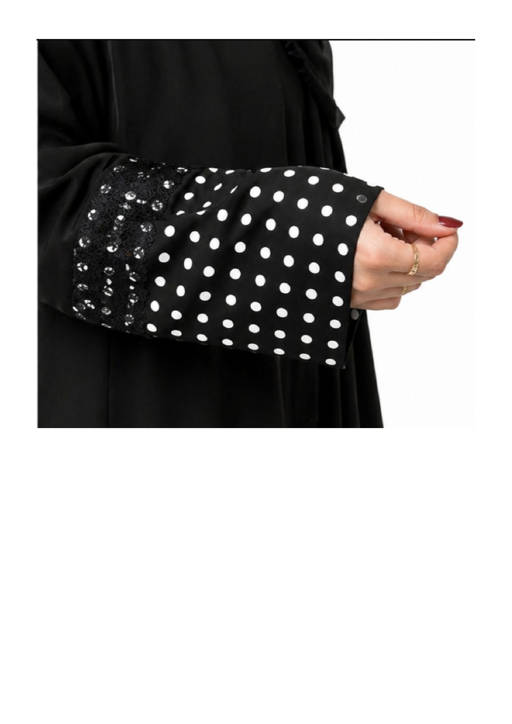 عباية D12 - عباية سوداء بنقشة البولكا دوت والدانتيل