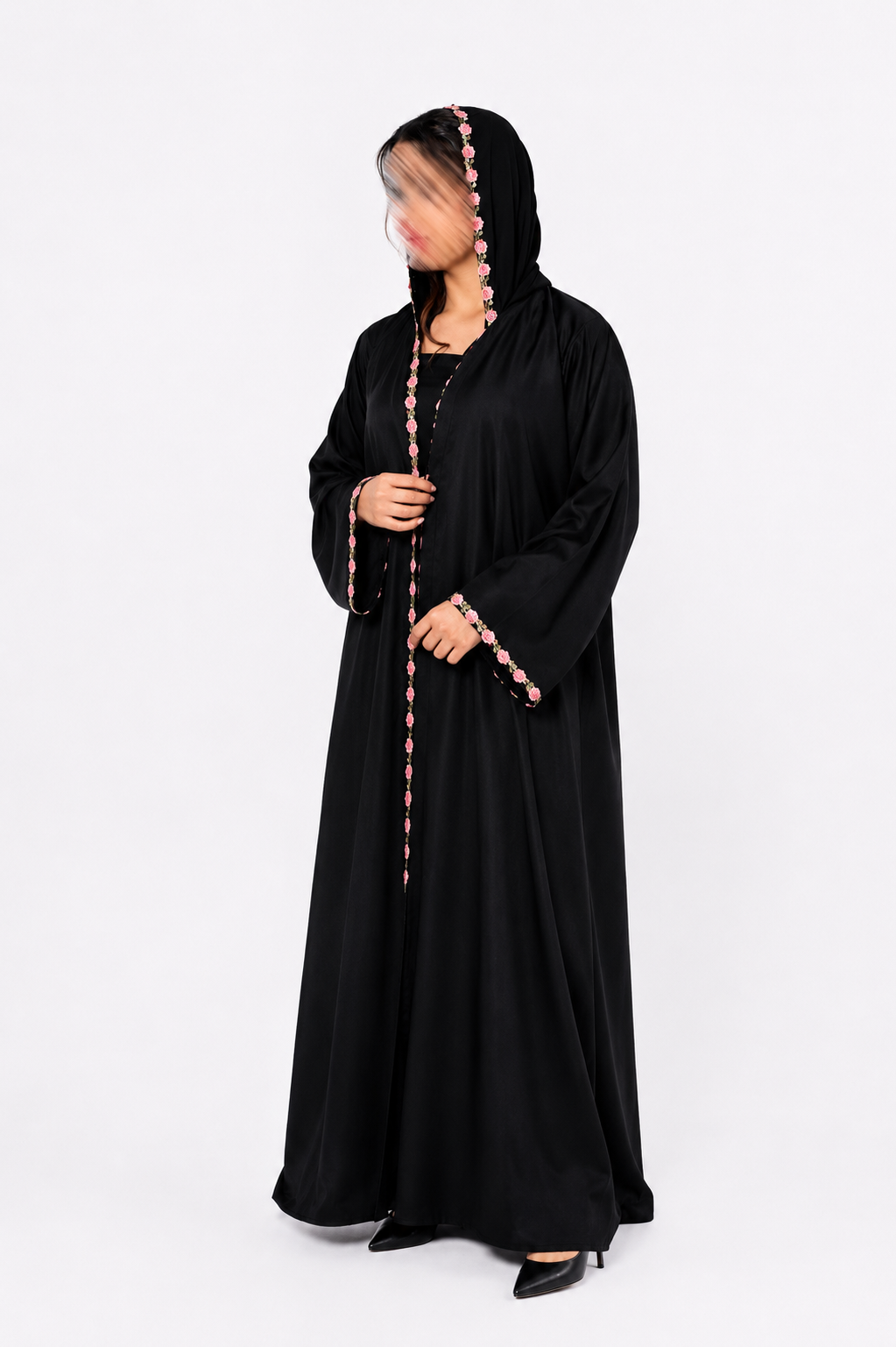 عباية حنين ورد  بلون بنك H33